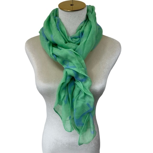 Bright Green Blue Anchors Lightweight Summer Boating Scarf - Picture 6 of 8